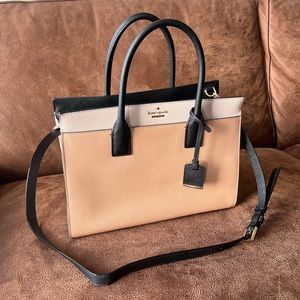Kate Spade — Two-Tone Satchel Tote Bag in Beige/White and Black